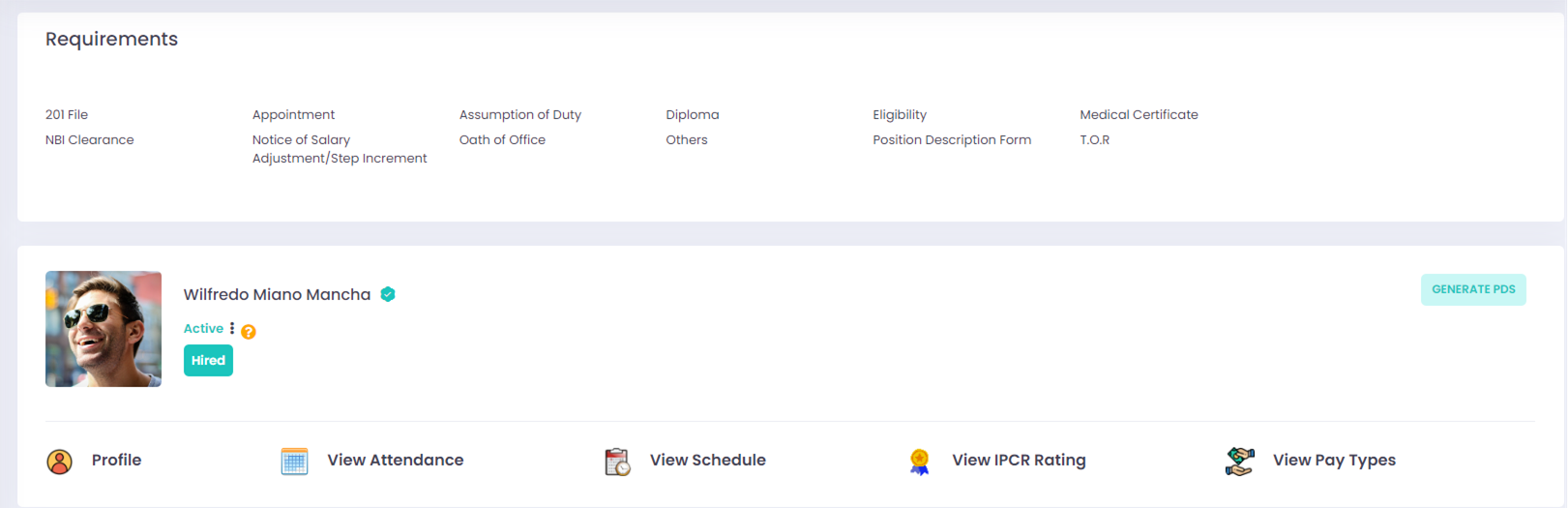 ArielusOne HRIS employee profile screen